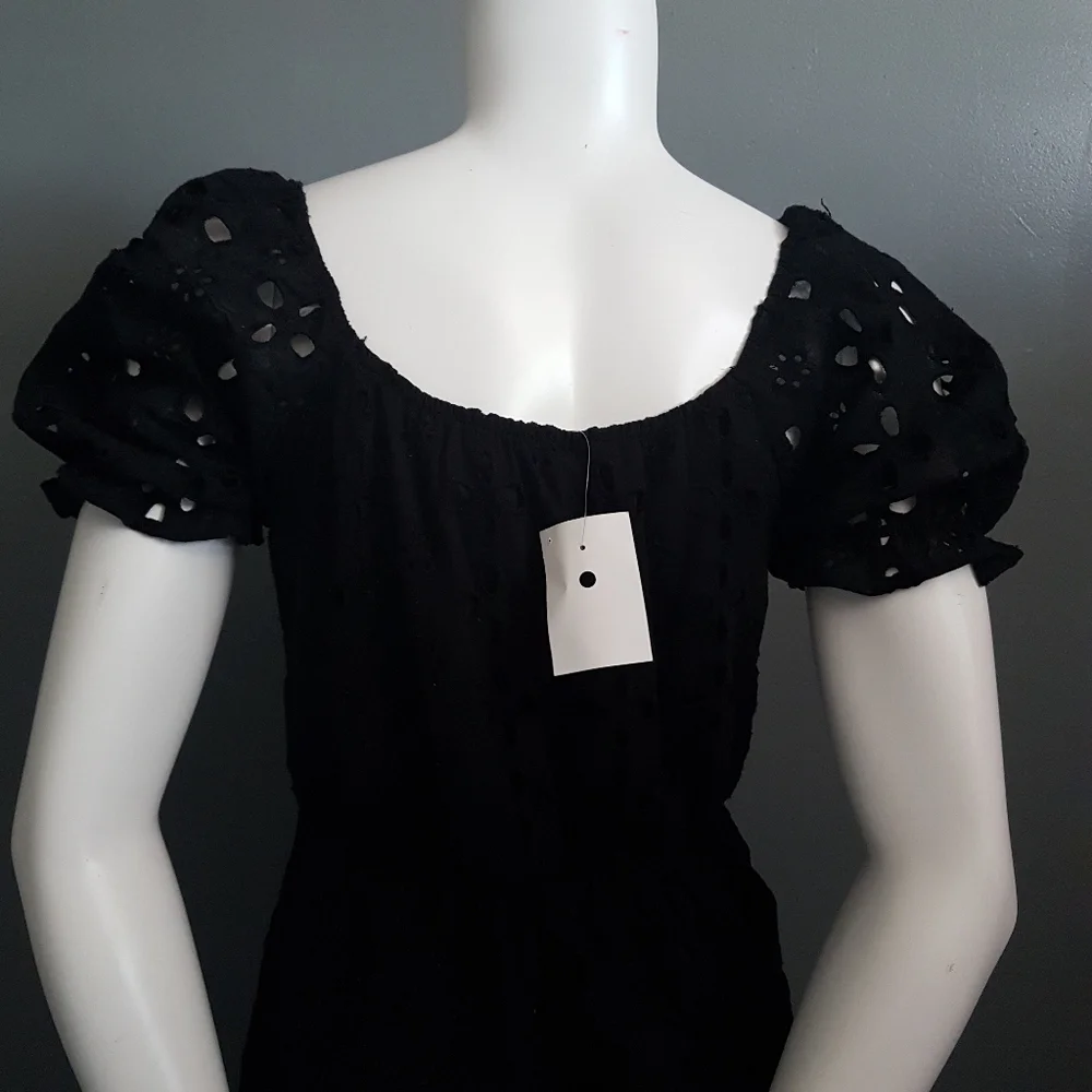 Monteau Black Eyelet Puff Sleeve Mini Dress - Picture 11 of 12
